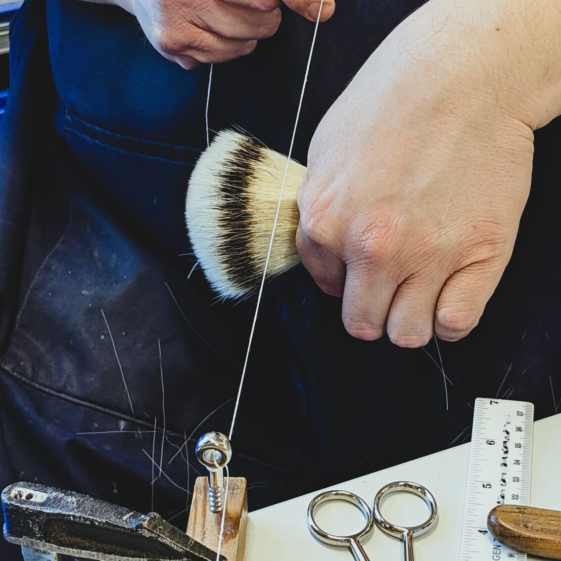 SHAVENT shaving brush, silvertip-like with elegant metal handle, handmade