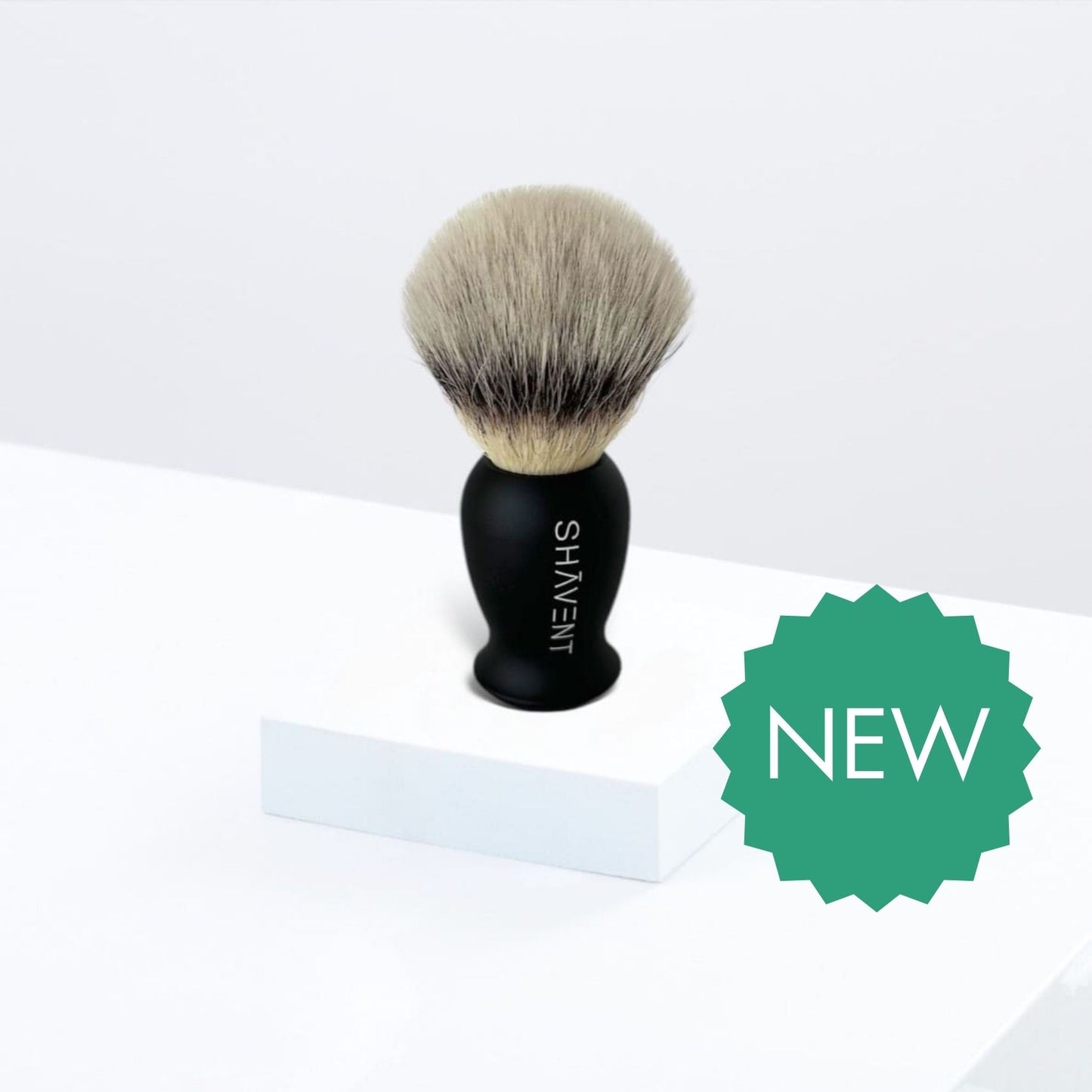 SHAVENT shaving brush, silvertip-like with elegant metal handle, handmade