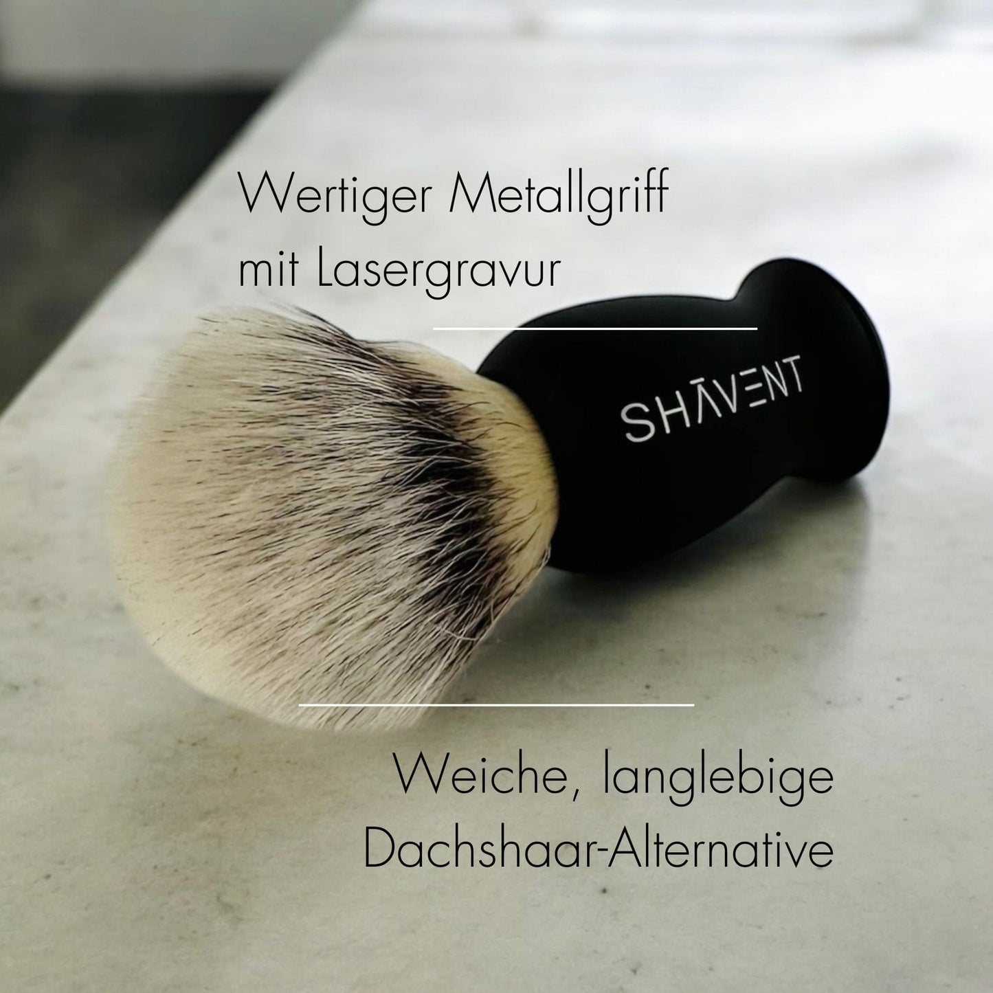 SHAVENT shaving brush, silvertip-like with elegant metal handle, handmade